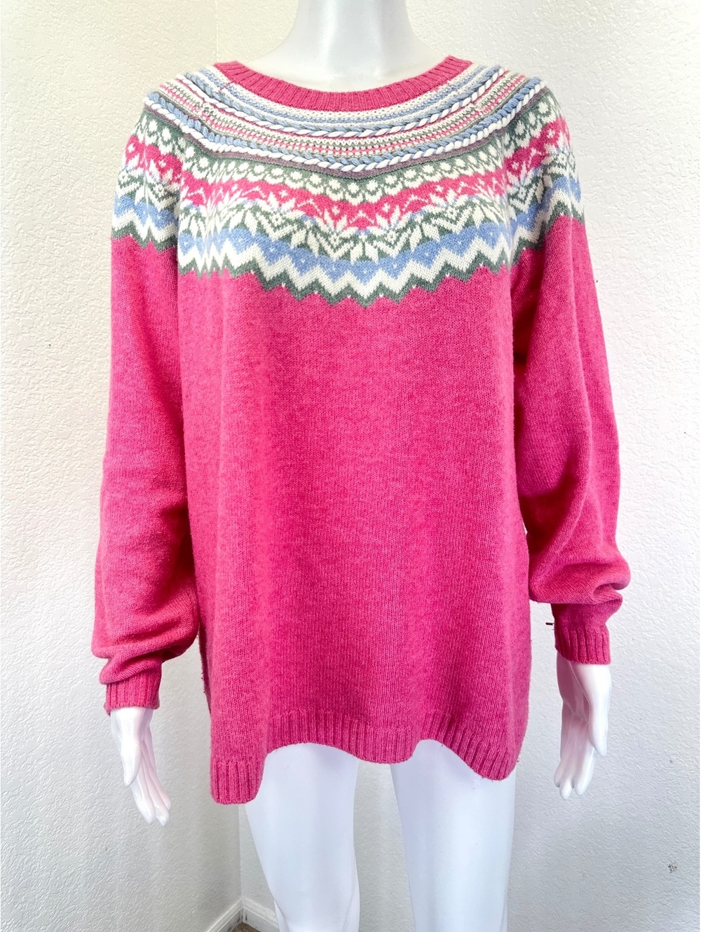 Appleseed’s Women’s XL Pink Fair Isle Oversized Sweater Fuzzy Soft Girl Cozy